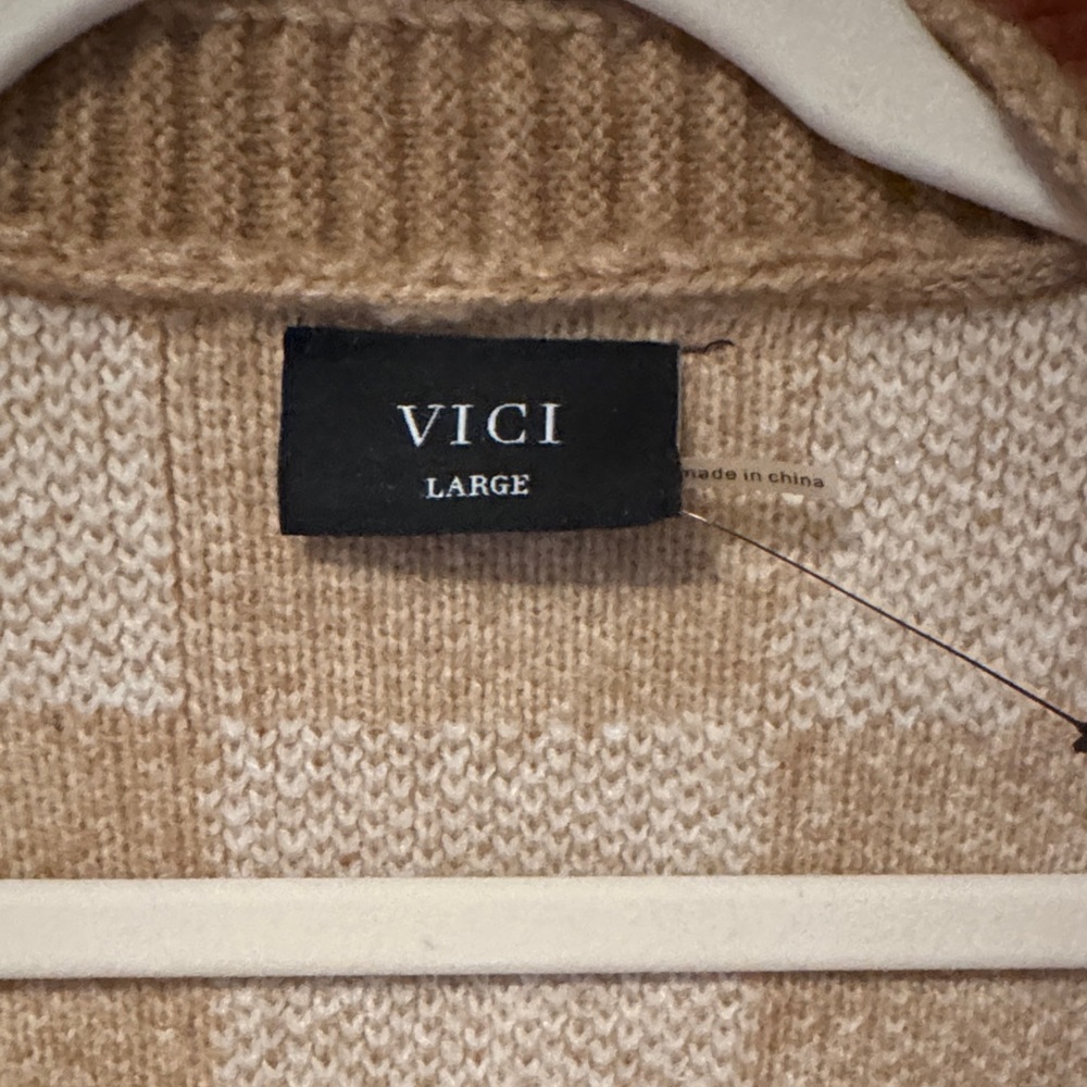 Vici Tan and White Checkered Cardigan - Picture 4 of 5